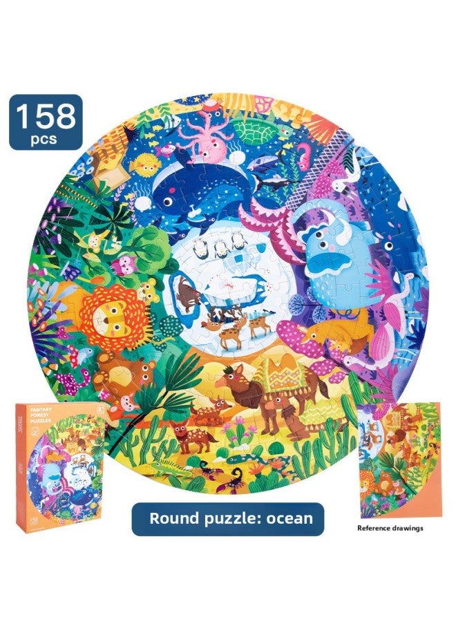 Advanced Round Animal Traffic Dinosaur Ocean Scene Puzzle Children's Early Education Cartoon Creative Toys-Color:Ocean World 158 Pieces  - Image 1