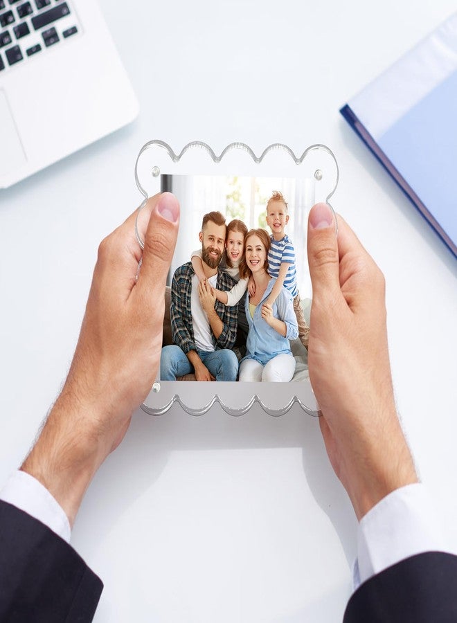 Chivalral Clear Picture Frames 3Pack - Acrylic Magnetic Photo Frame 4×4 Inch, Double Sided Magnet Frames with Scalloped Edges, 10+10mm Thick Freestanding Gift for Office/Home(Clear, 4x4) - Image 4