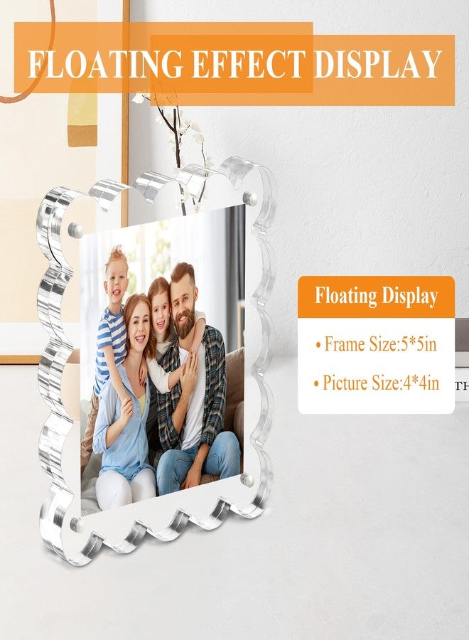 Chivalral Clear Picture Frames 3Pack - Acrylic Magnetic Photo Frame 4×4 Inch, Double Sided Magnet Frames with Scalloped Edges, 10+10mm Thick Freestanding Gift for Office/Home(Clear, 4x4) - Image 2