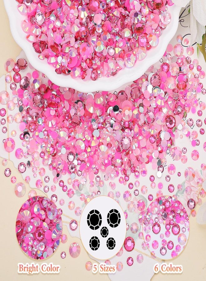 Uotey 15000 Pcs Pink Resin Rhinestones for Crafting, Flatback 2-6 mm Gems Jelly Rhinestones, Mixed Sizes Pink Bedazzling Gems Crystal for Nail Art Face Makeup Craft DIY Accessories - Image 3
