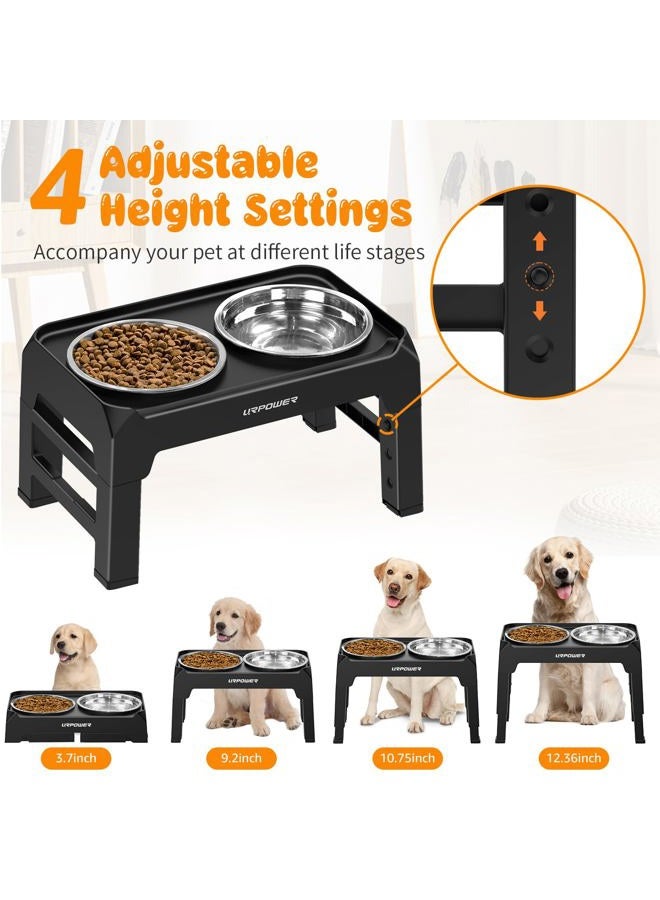 URPOWER Elevated Dog Bowls Adjustable Raised Dog Bowl with 2 Stainless Steel 1.5L Dog Food Bowls Stand Non-Slip No Spill Dog Dish Adjusts to 3 Heights 2. - Image 2