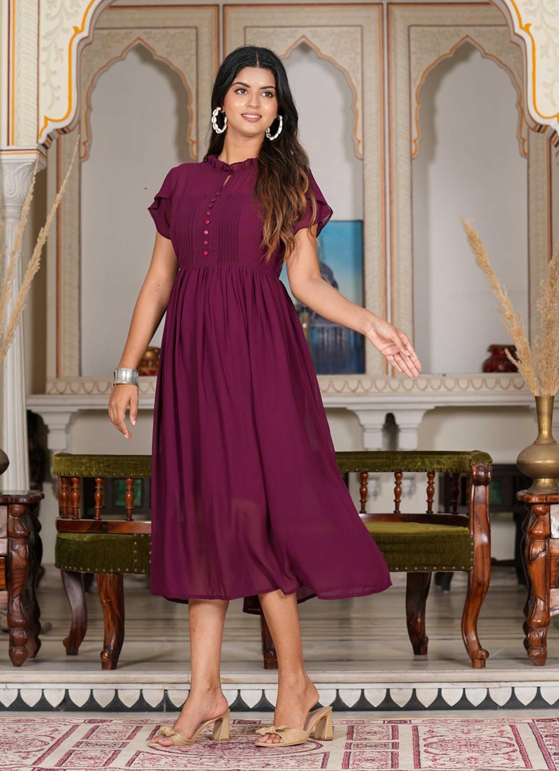 Yash Gallery Women's Wine Pleated Georgette Anarkali Dress (Wine) - Image 5