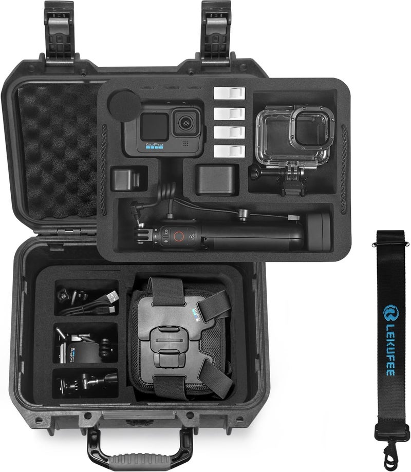حقيبة المقاومة للماء والصلبة، متوافقة مع كاميرات Gopro Hero 12/11/10/9/8، Gopro Volta، Media Mod، Creator Edition، وكاميرات الأكشن المقاومة للماء بالإضافة إلى الإكسسوارات (الحقيبة فقط) (تشمل حزام الكتف).