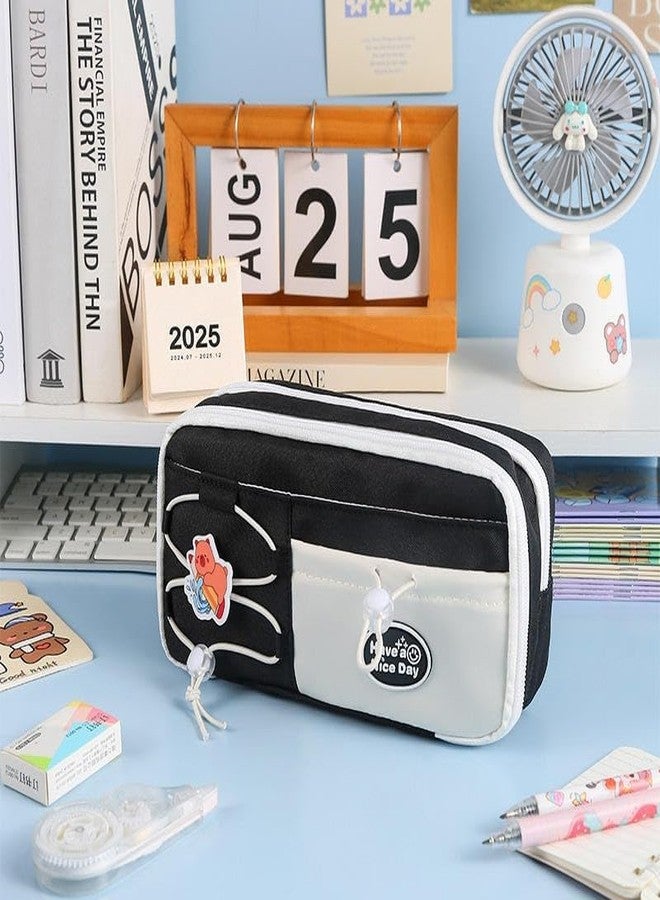 CELEORIS Cute Kawaii Pencil Pouch for Girls & Boys | Large Capacity Pencil Case with Multiple Compartments | Aesthetic Stationery Organizer for School, College & Office (Black) - Image 2