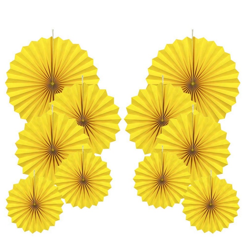 AimtoHome Party Hanging Paper Fans Decorations Set Yellow Round Paper Fan Ceiling Party Decoration SuppilesSet of 10