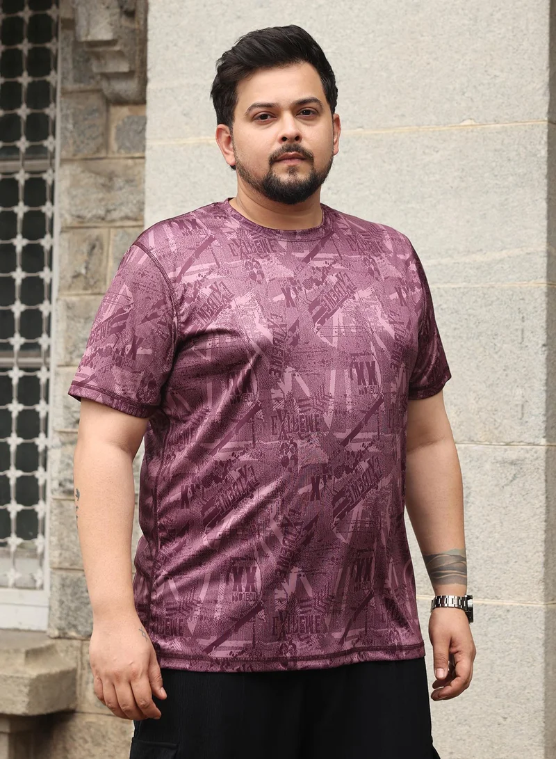 انستافاب بلس Instafab Plus Men Abstract-Typo Activewear T-Shirt | Crew Neck , Short Regular Sleeves | Pull On Closure , Straight Hem | Abstract Print Dri-Fit | Knitted Fabric For Casual & Daily Wear | Brick Red