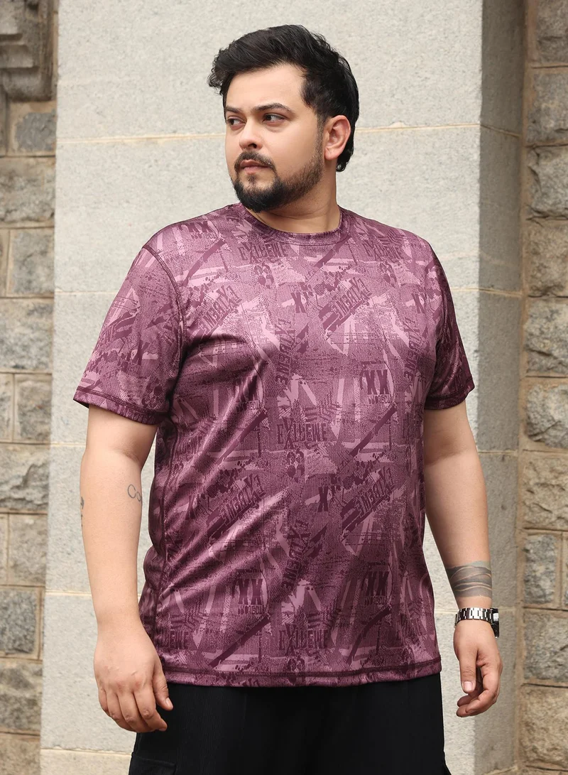 انستافاب بلس Instafab Plus Men Abstract-Typo Activewear T-Shirt | Crew Neck , Short Regular Sleeves | Pull On Closure , Straight Hem | Abstract Print Dri-Fit | Knitted Fabric For Casual & Daily Wear | Brick Red