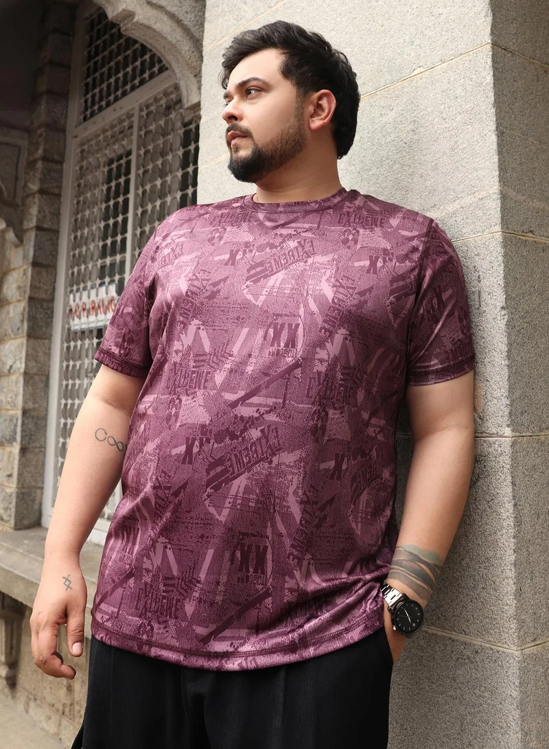 انستافاب بلس Instafab Plus Men Abstract-Typo Activewear T-Shirt | Crew Neck , Short Regular Sleeves | Pull On Closure , Straight Hem | Abstract Print Dri-Fit | Knitted Fabric For Casual & Daily Wear | Brick Red