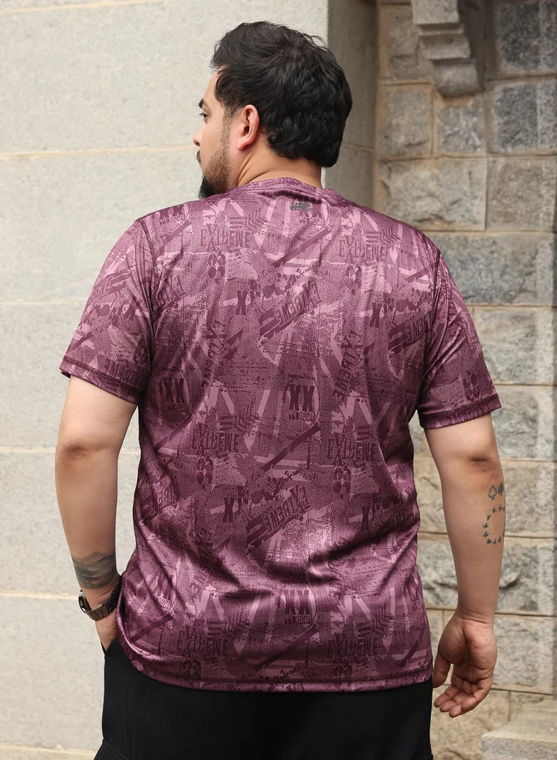 انستافاب بلس Instafab Plus Men Abstract-Typo Activewear T-Shirt | Crew Neck , Short Regular Sleeves | Pull On Closure , Straight Hem | Abstract Print Dri-Fit | Knitted Fabric For Casual & Daily Wear | Brick Red