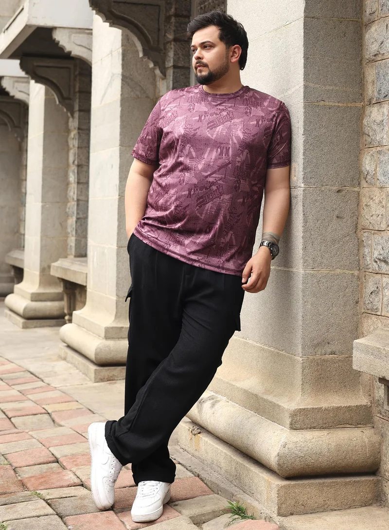 انستافاب بلس Instafab Plus Men Abstract-Typo Activewear T-Shirt | Crew Neck , Short Regular Sleeves | Pull On Closure , Straight Hem | Abstract Print Dri-Fit | Knitted Fabric For Casual & Daily Wear | Brick Red