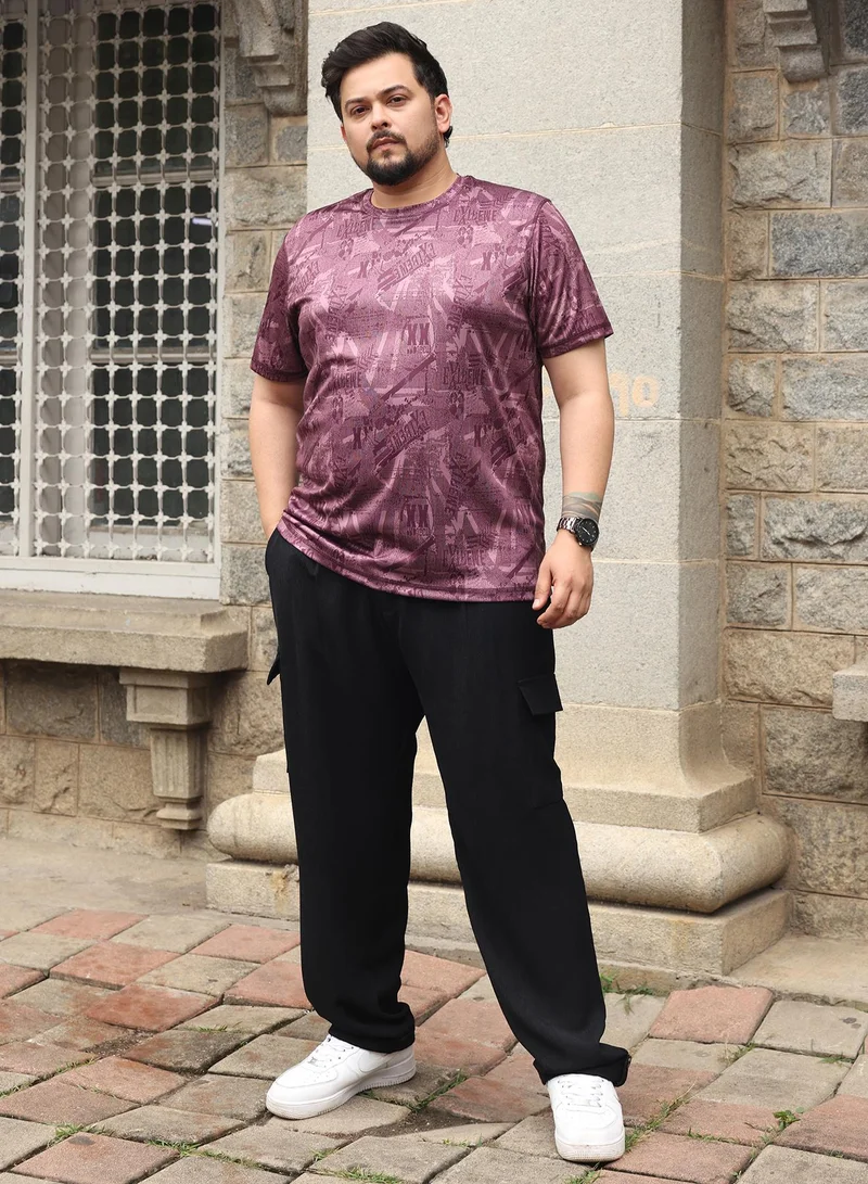 انستافاب بلس Instafab Plus Men Abstract-Typo Activewear T-Shirt | Crew Neck , Short Regular Sleeves | Pull On Closure , Straight Hem | Abstract Print Dri-Fit | Knitted Fabric For Casual & Daily Wear | Brick Red