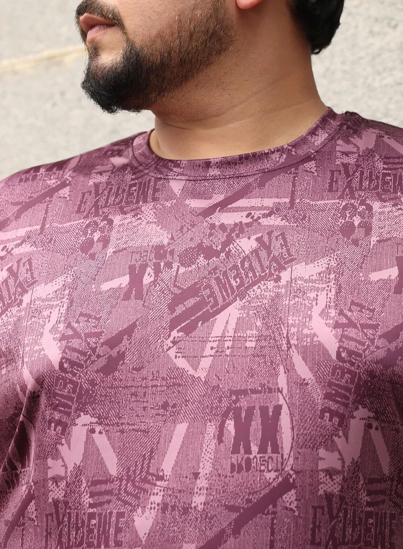 انستافاب بلس Instafab Plus Men Abstract-Typo Activewear T-Shirt | Crew Neck , Short Regular Sleeves | Pull On Closure , Straight Hem | Abstract Print Dri-Fit | Knitted Fabric For Casual & Daily Wear | Brick Red