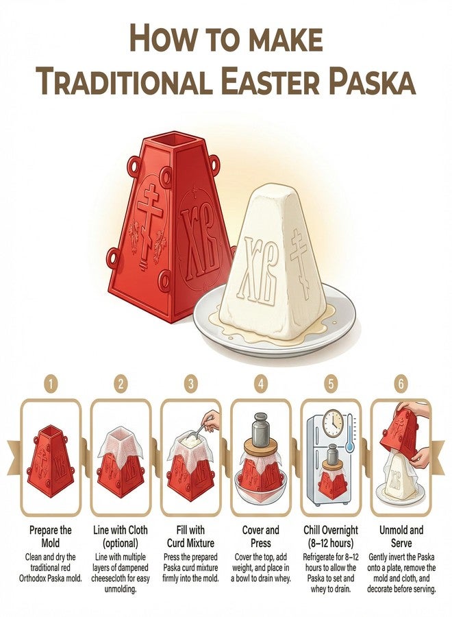 BIOL 1KG Russian Orthodox Easter Paska Pascha Paskha Xb Cheese Tvorog Form | Kulich Pasha Form for Making Easter Pie in Orthodox Easter Day (Dark Red) - Image 4