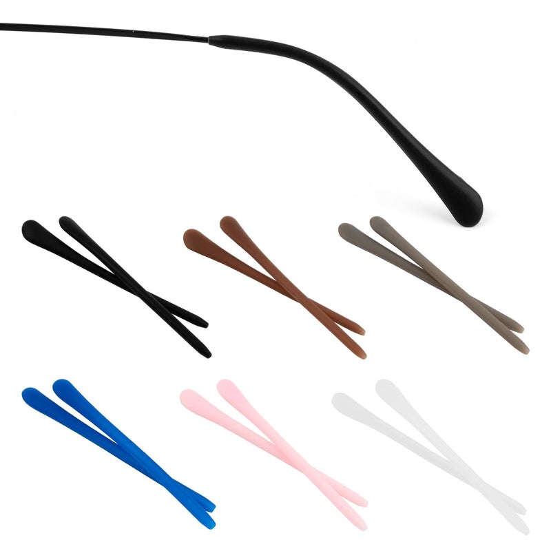 AUEAR AUEAR Eyeglass End Tips AntiSlip Silicone Ear Sock Pieces Tube Sleeve Replacement Temple Arms for Flat Thin Wired Sunglasses Legs 6 Pairs Mix Round Tips 