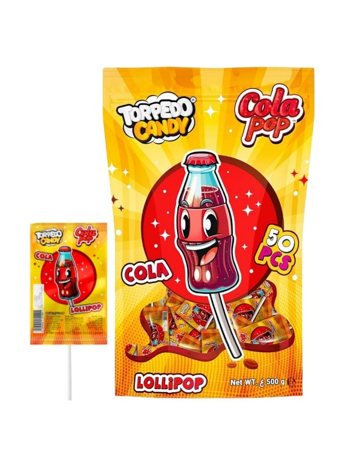 Cola Pop Lollipop  Cola, 50 Pcs, 500g (Resealable Pouch)