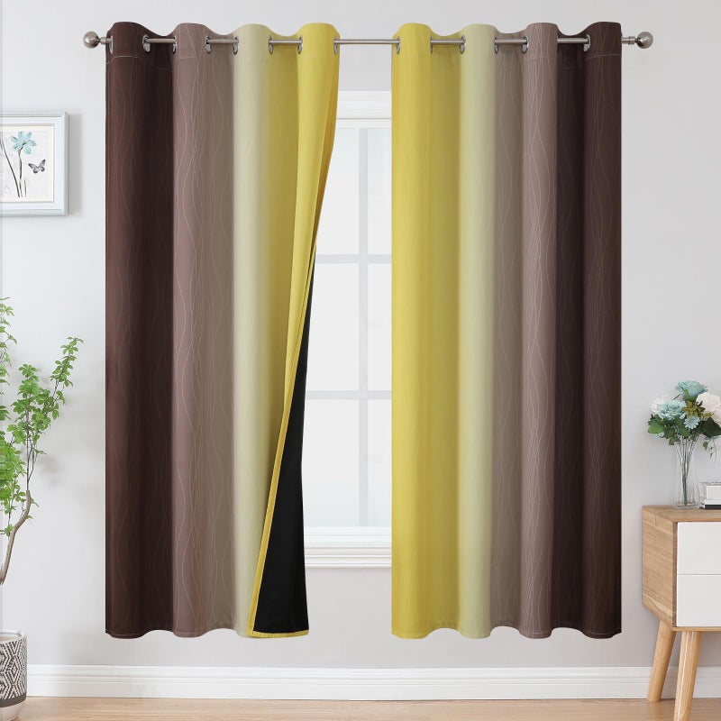 Estelar Textiler Brown and Yellow Blackout Curtains for Living Room  Full Room Darkening Grommet Ombre Curtains for Bedroom  Thermal Insulated Light Blocking Gradient Drapes  52Wx72L  2 Panels - Image 1
