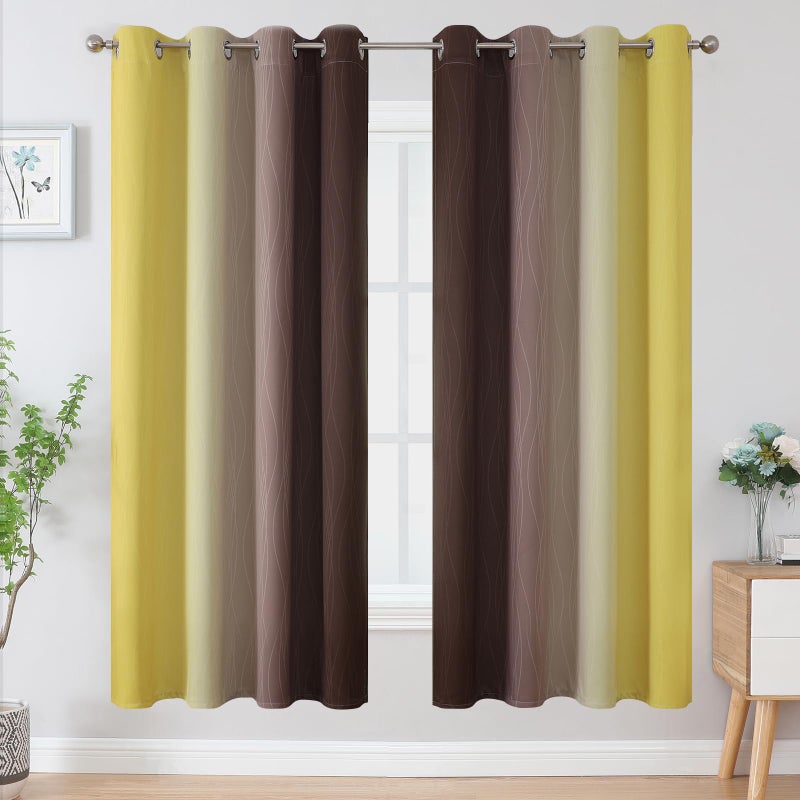Estelar Textiler Brown and Yellow Blackout Curtains for Living Room  Full Room Darkening Grommet Ombre Curtains for Bedroom  Thermal Insulated Light Blocking Gradient Drapes  52Wx72L  2 Panels - Image 2