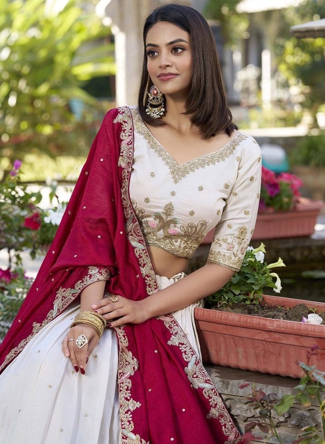 Aika Creation Women's Vichitra Embroidered Semi-Stitched Lehenga Choli Sonpari LH White-01 - Image 4