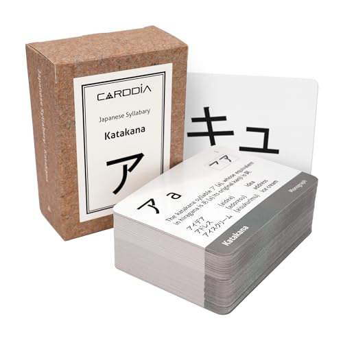 CARDDIA Japanese Syllabary Katakana Flash Cards with StrokeOrder Diagrams and Example Words Standard Playing Card Size Sturdy Water Resistant - Image 1