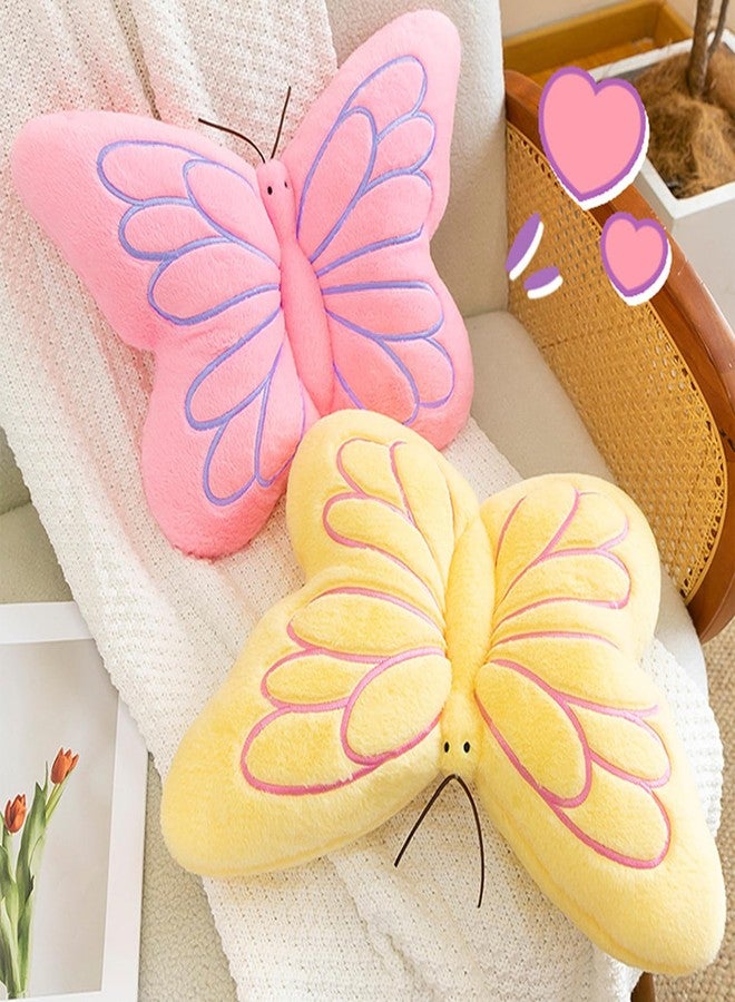 PEACH CAT وسادة فراشة على شكل قطة خوخية، وسائد زينة على شكل فراشة، مقاس 16 × 12 بوصة، وسادة مخملية ناعمة، ديكور لغرفة النوم وغرفة المعيشة والأريكة، لون وردي - Image 3