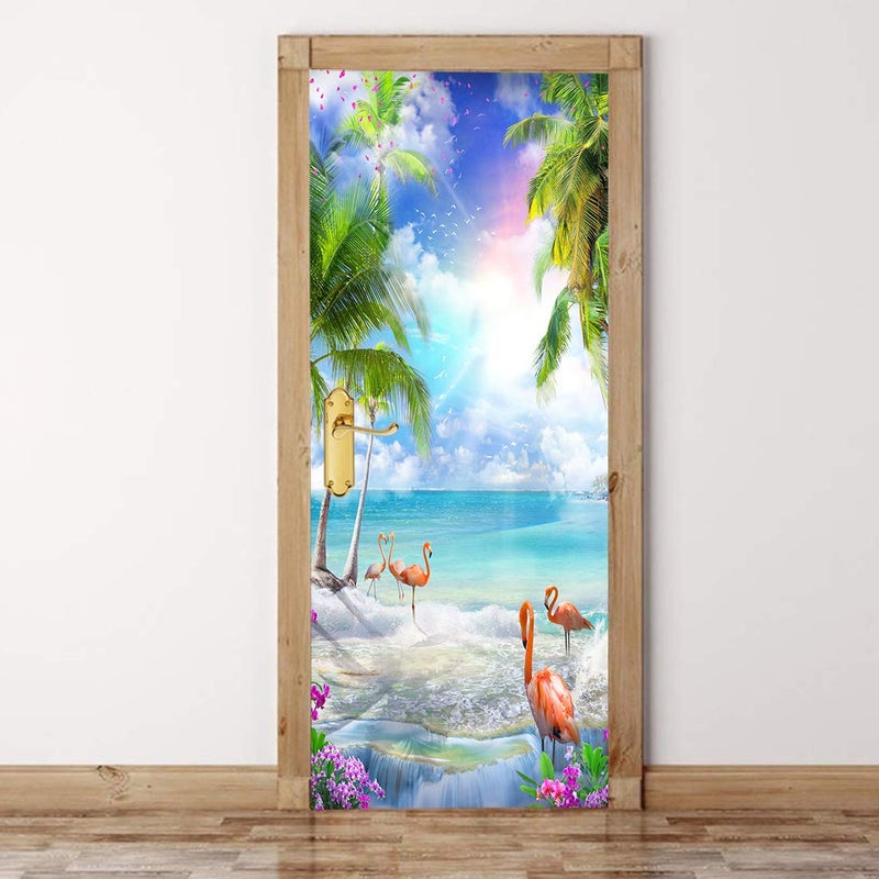DECOR PRODUCTION Self Adhesive Sunset Pink Flamingos Peel Wallpaper Wall Sticker for Door(pt3, 90cm x 213 cm) - Image 5