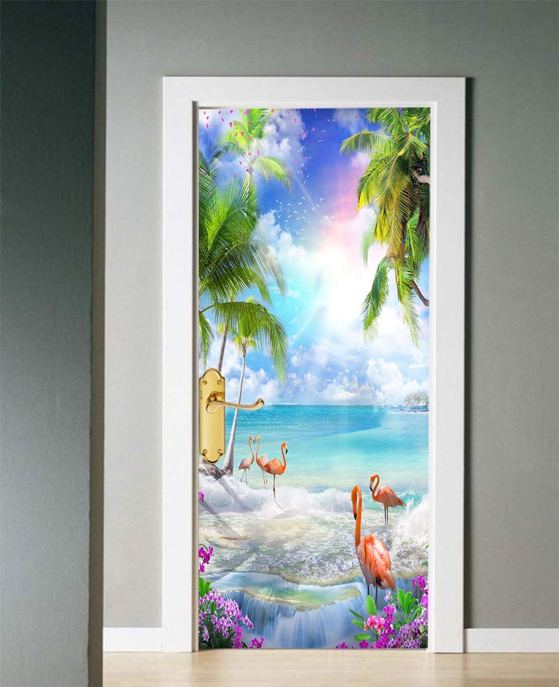 DECOR PRODUCTION Self Adhesive Sunset Pink Flamingos Peel Wallpaper Wall Sticker for Door(pt3, 90cm x 213 cm) - Image 2