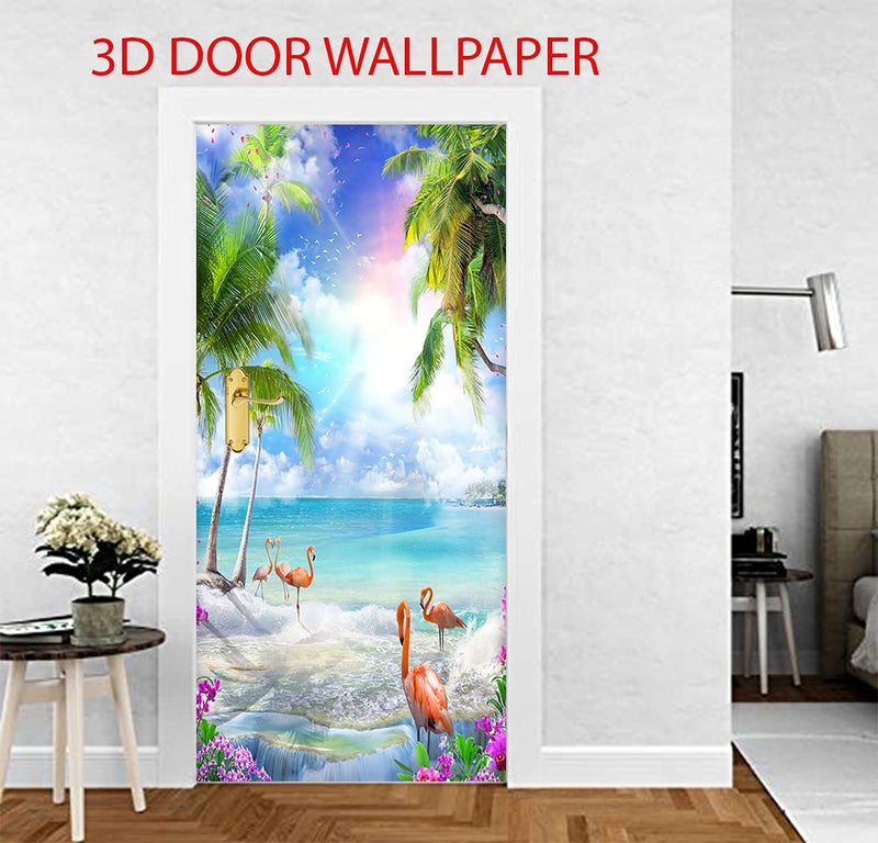 DECOR PRODUCTION Self Adhesive Sunset Pink Flamingos Peel Wallpaper Wall Sticker for Door(pt3, 90cm x 213 cm) - Image 3