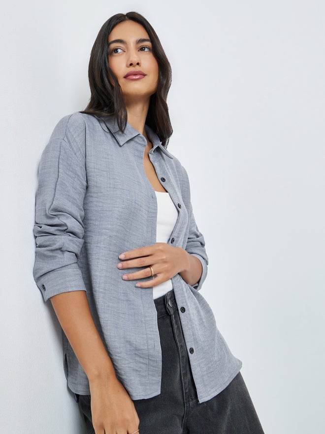 Styli Grey Relaxed Fit Long Sleeve Shirt - Image 1