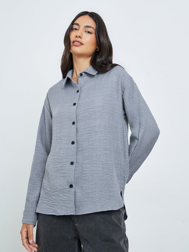 Styli Grey Relaxed Fit Long Sleeve Shirt - Image 1