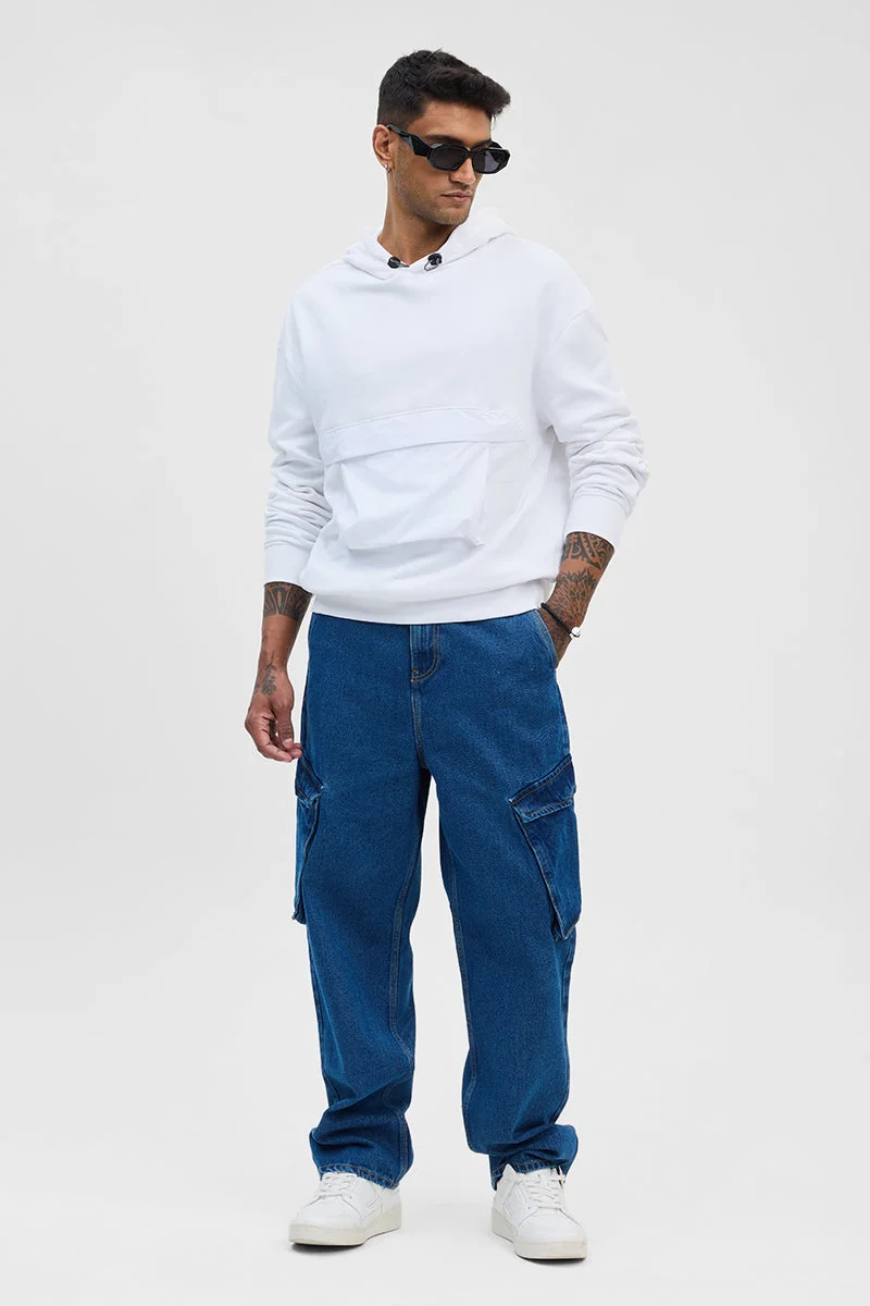 SNITCH هودي أبيض سادة بقصة مريحة