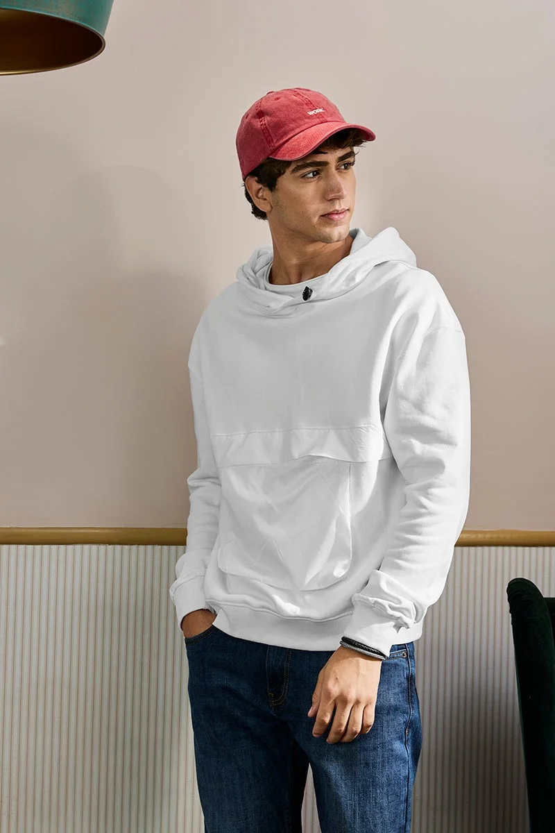 سنيتش هودي أبيض سادة بقصة مريحة