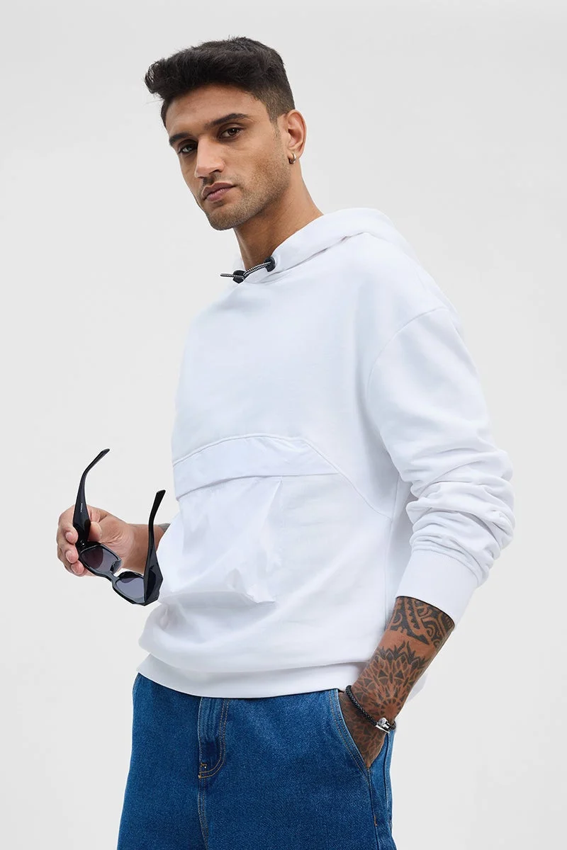 سنيتش هودي أبيض سادة بقصة مريحة