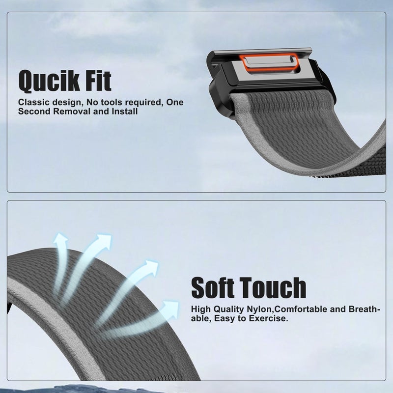 ANCOOL for Garmin Fenix 7 Band/Fenix 6 Band/Fenix 5 Band 22mm Quickfit Nylon Watch Bands Replacement for Fenix 7 Pro/Fenix 6 Pro/Fenix 5 Plus/Forerunner 935/945/955/Instinct 2(Black/Grey) - Image 4