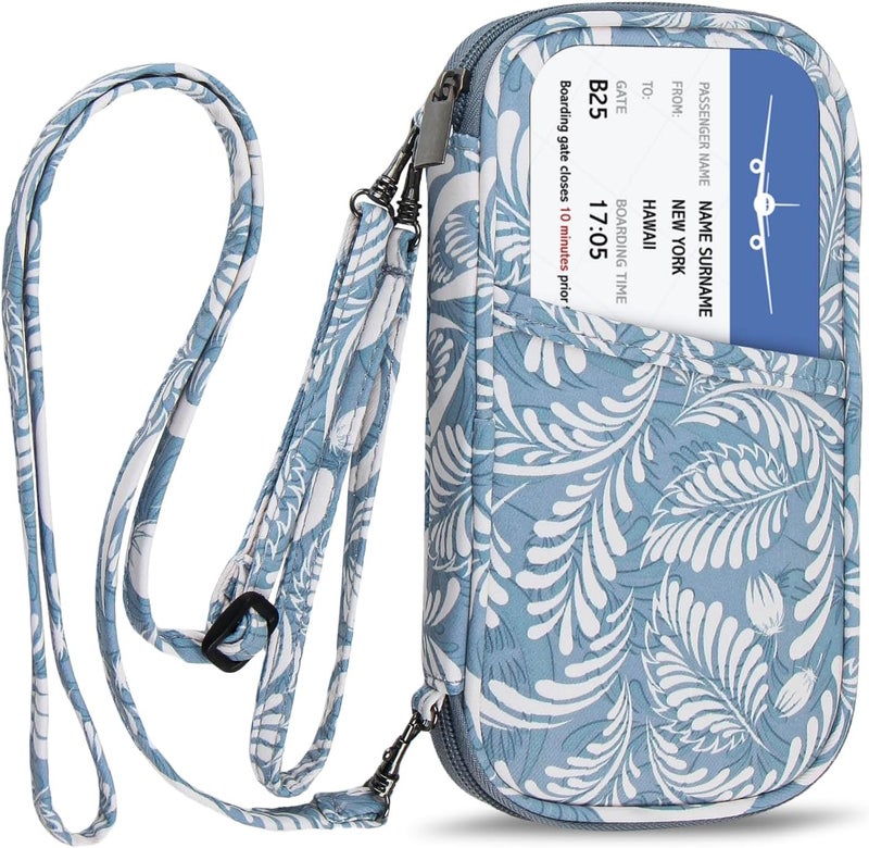 jiemei RFID Family Passport Wallet Holder Waterproof, Travel Document Organizer Credit Card Clutch Bag for Men Women (RFID Leaf) - Image 1