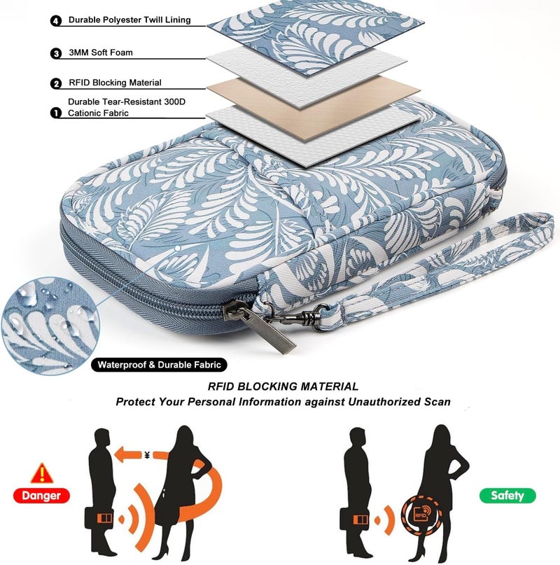 jiemei RFID Family Passport Wallet Holder Waterproof, Travel Document Organizer Credit Card Clutch Bag for Men Women (RFID Leaf) - Image 5