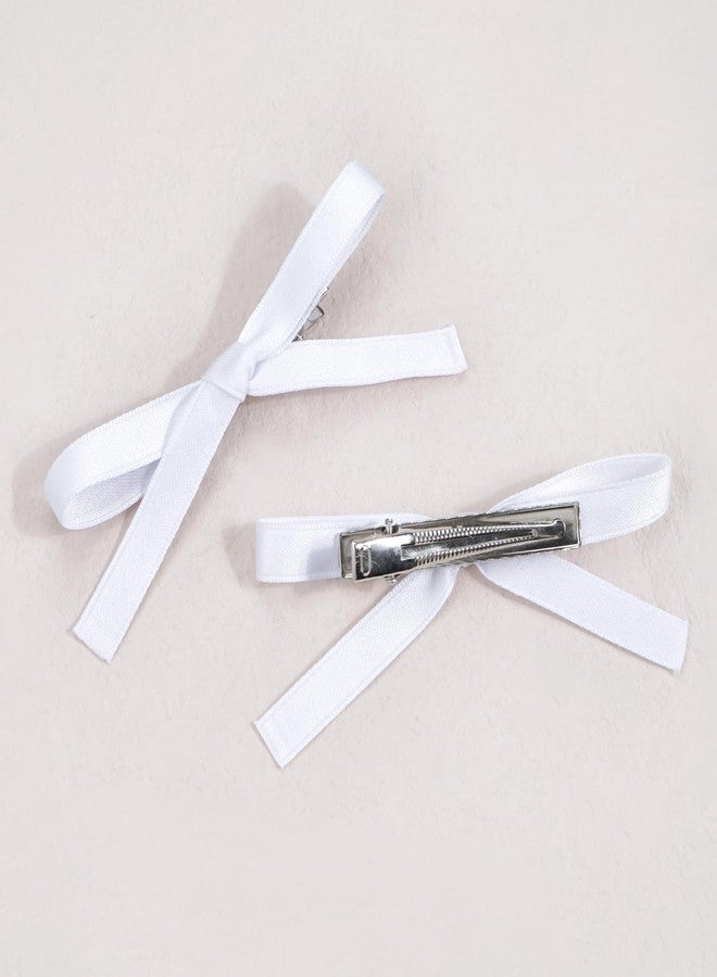 Ayesha 10pcs White Hair Bows Ribbon Clips - Mini Coquette Bow Claw Clips for Women, Girls, Toddlers - Suitable for Thick and Fine Hair - Image 2
