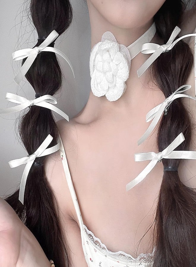 Ayesha 10pcs White Hair Bows Ribbon Clips - Mini Coquette Bow Claw Clips for Women, Girls, Toddlers - Suitable for Thick and Fine Hair - Image 5