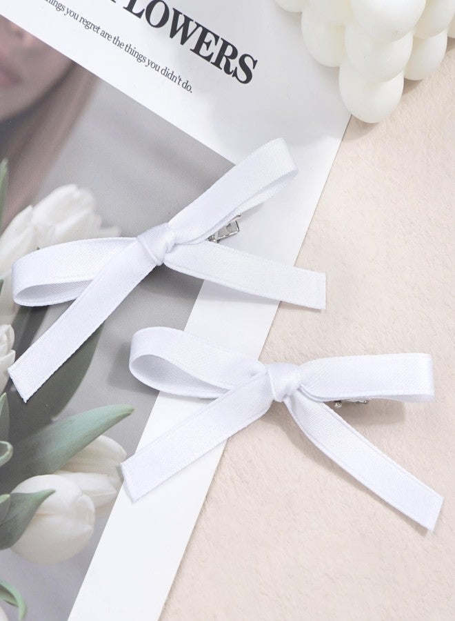 Ayesha 10pcs White Hair Bows Ribbon Clips - Mini Coquette Bow Claw Clips for Women, Girls, Toddlers - Suitable for Thick and Fine Hair - Image 4