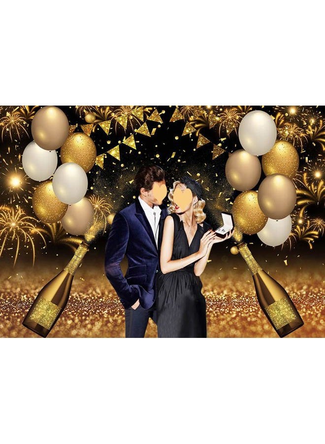 Qian Black Golden Balloons Photo Background Gold Champagne Bokeh Photo Backdrops Graduation Prom Holiday Party Supplies Banner 30th 40th 50th 60th Birthday Decoration Studio Props Banner 7x5ft - Image 3