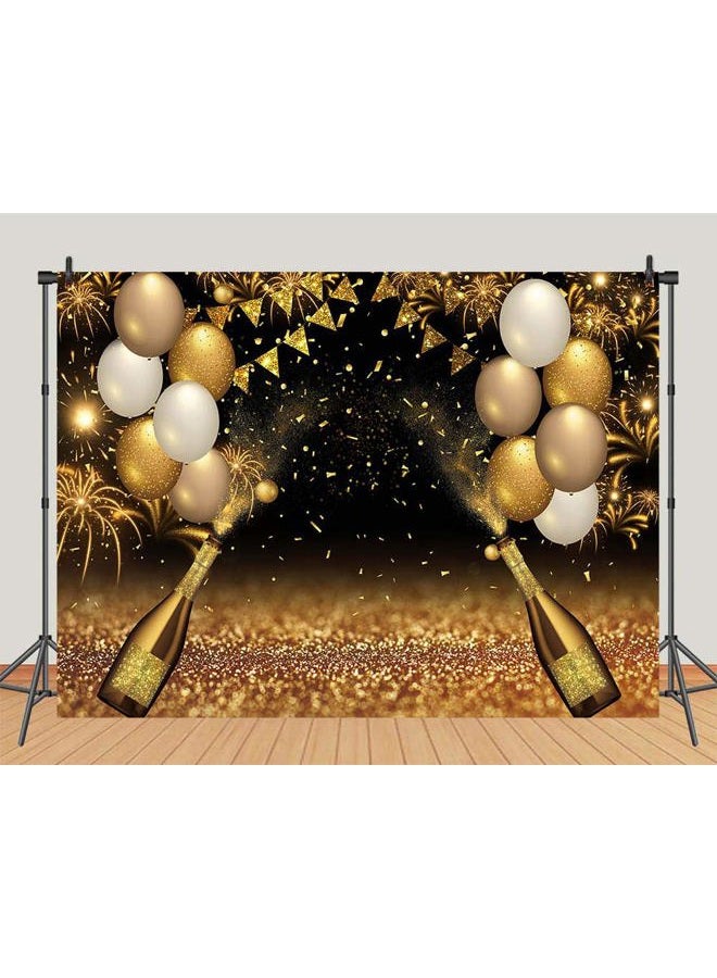 Qian Black Golden Balloons Photo Background Gold Champagne Bokeh Photo Backdrops Graduation Prom Holiday Party Supplies Banner 30th 40th 50th 60th Birthday Decoration Studio Props Banner 7x5ft - Image 2