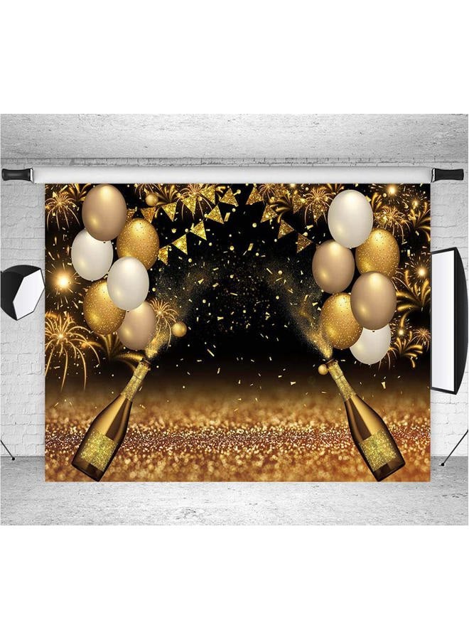 Qian Black Golden Balloons Photo Background Gold Champagne Bokeh Photo Backdrops Graduation Prom Holiday Party Supplies Banner 30th 40th 50th 60th Birthday Decoration Studio Props Banner 7x5ft - Image 1