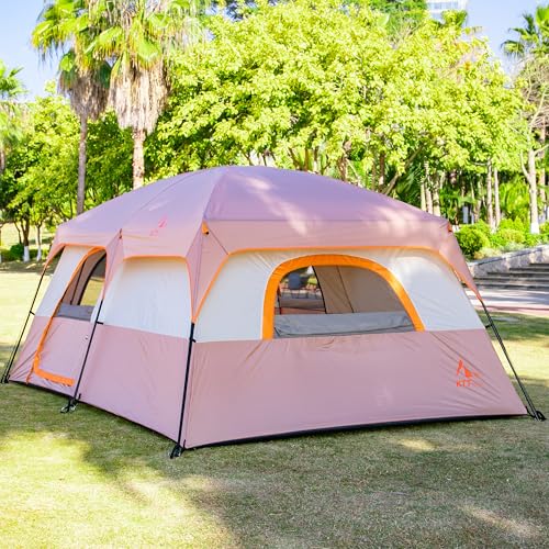 KTT Extra Large Tent 12 Person,Family Cabin Tents,2 Rooms,3 Doors and 3 Windows with Mesh,Straight Wall,Waterproof,Double Layer,Big Tent for Outdoor,Picnic,Camping,Family Gathering(Light Brown) - Image 5