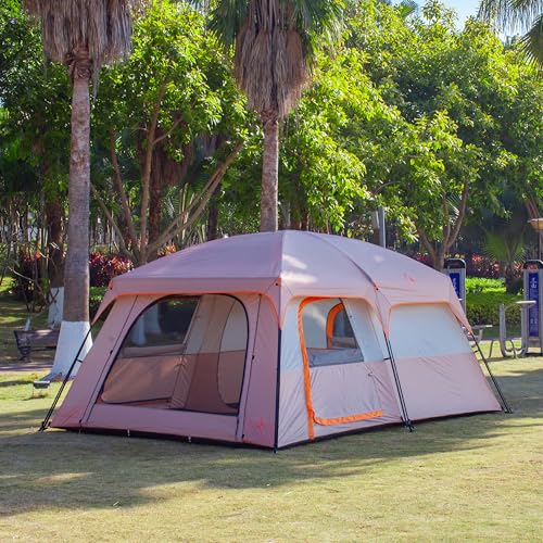 KTT Extra Large Tent 12 Person,Family Cabin Tents,2 Rooms,3 Doors and 3 Windows with Mesh,Straight Wall,Waterproof,Double Layer,Big Tent for Outdoor,Picnic,Camping,Family Gathering(Light Brown) - Image 4