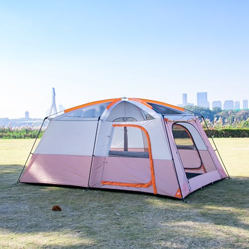 KTT Extra Large Tent 12 Person,Family Cabin Tents,2 Rooms,3 Doors and 3 Windows with Mesh,Straight Wall,Waterproof,Double Layer,Big Tent for Outdoor,Picnic,Camping,Family Gathering(Light Brown) - Image 2