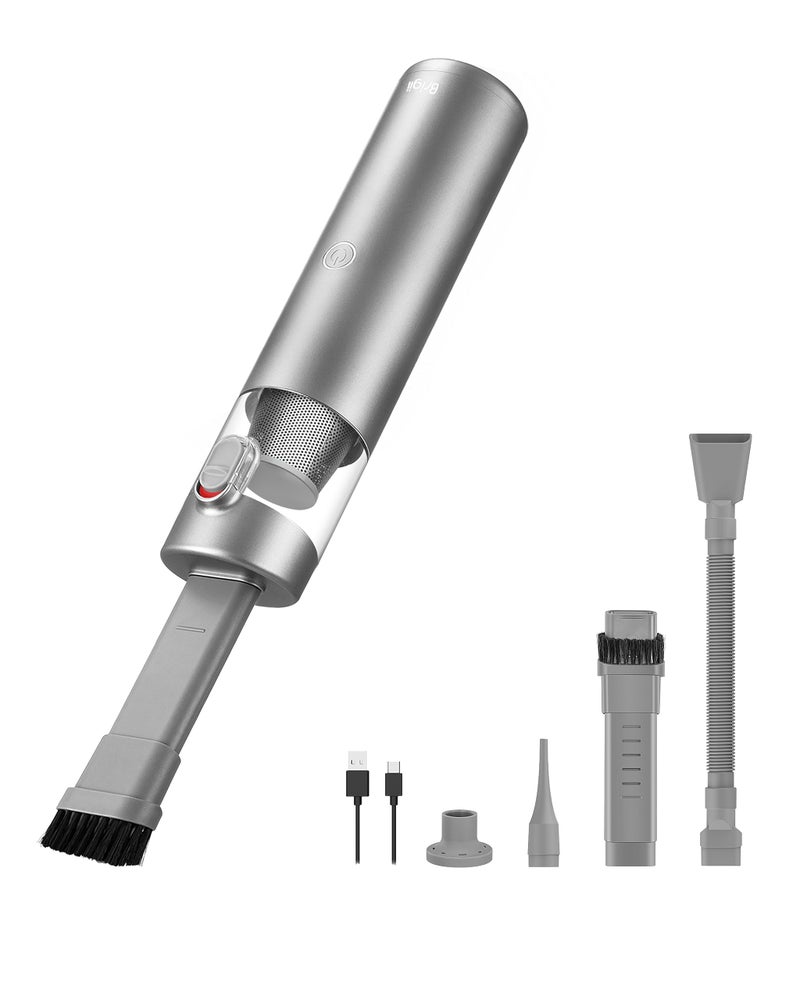 Brigii مكنسة كهربائية محمولة صغيرة من بريجي 3 في 1 للسيارة، منفاخ هواء، مضخة يدوية، 3 أنواع من فوهات الشقوق للأماكن الصغيرة، شقوق، منظف محمول قابل لإعادة الشحن M1