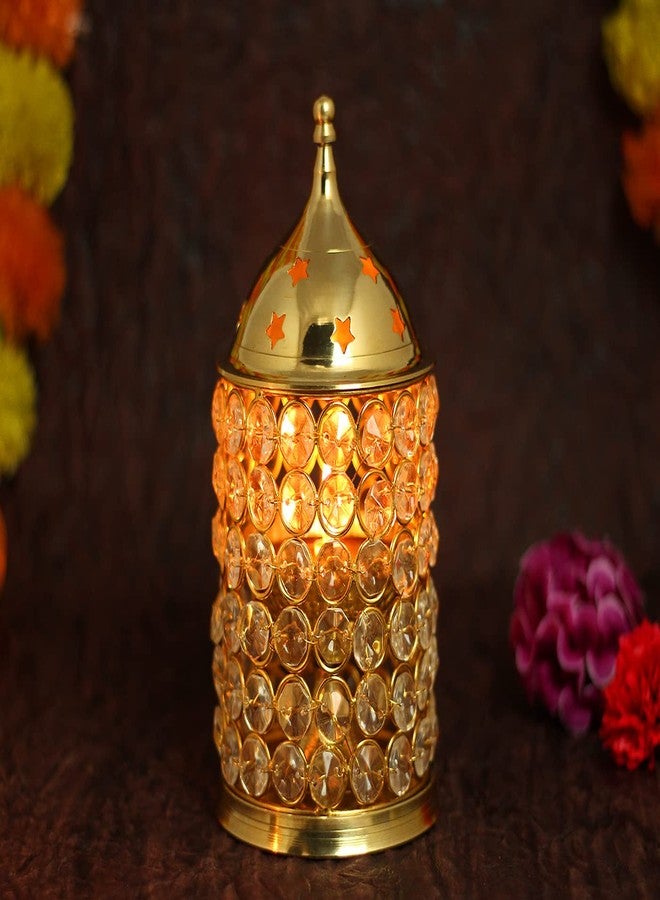 SH Retail Brass Diamond Crystal Akhand Diya Decorative Lantern for Pooja (Single) (Height 18 cm) - Image 2