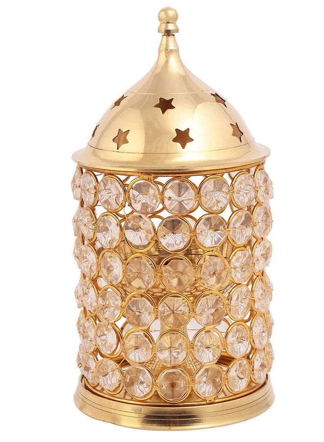 SH Retail Brass Diamond Crystal Akhand Diya Decorative Lantern for Pooja (Single) (Height 18 cm) - Image 1