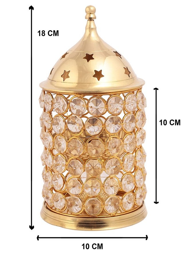 SH Retail Brass Diamond Crystal Akhand Diya Decorative Lantern for Pooja (Single) (Height 18 cm) - Image 4