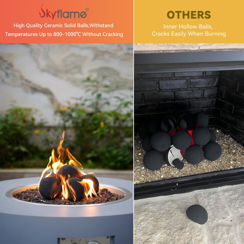 Skyflame Ceramic Fire Balls, Set of 15 Round Fire Stones Set for Indoor and Outdoor Fire Pits or Fireplaces Accessory, 3 Inch, Black - Image 3
