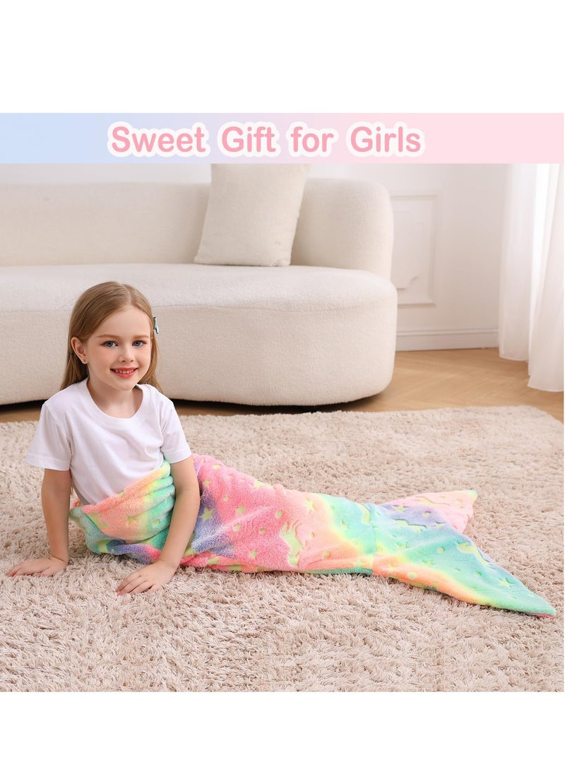 KASTWAVE Kids Mermaid Tail Blanket, Mermaid Tail Blankets Glow in The Dark, Flannel Mermaid Blanket, Mermaid Tail Wearable Blanket, Luminous Unicorn Super Soft Tie Dye Girls Toys, Girls Toddlers Mermaid Toys  - Image 4